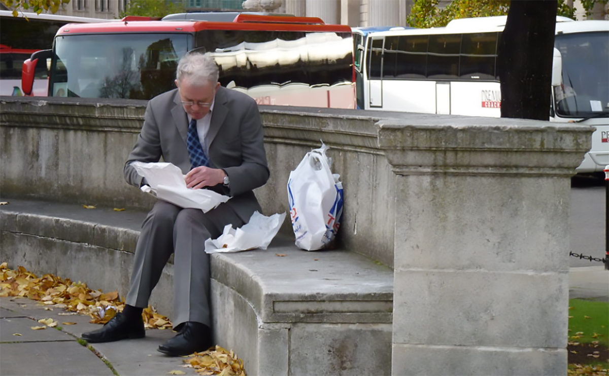 Officer worker having lunch in London